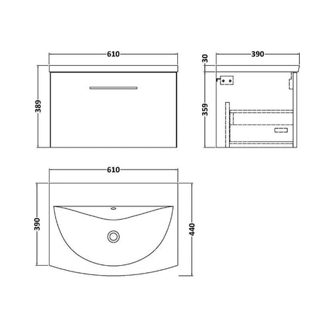 Nuie Arno Wall Hung 1 Drawer Vanity & Basin 4 (1 size, 9 colours) - Brand New Bathrooms