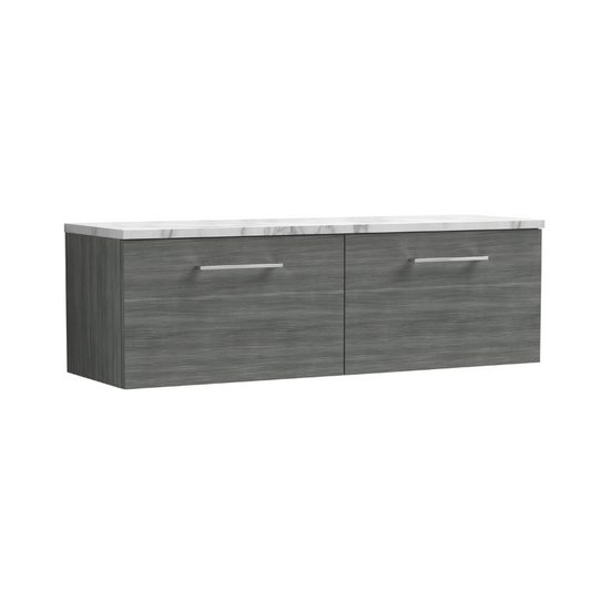 Nuie Arno 1200mm Wall Hung 2-Drawer Vanity & Laminate Worktop (1 size, Anthracite Woodgrain) - Brand New Bathrooms