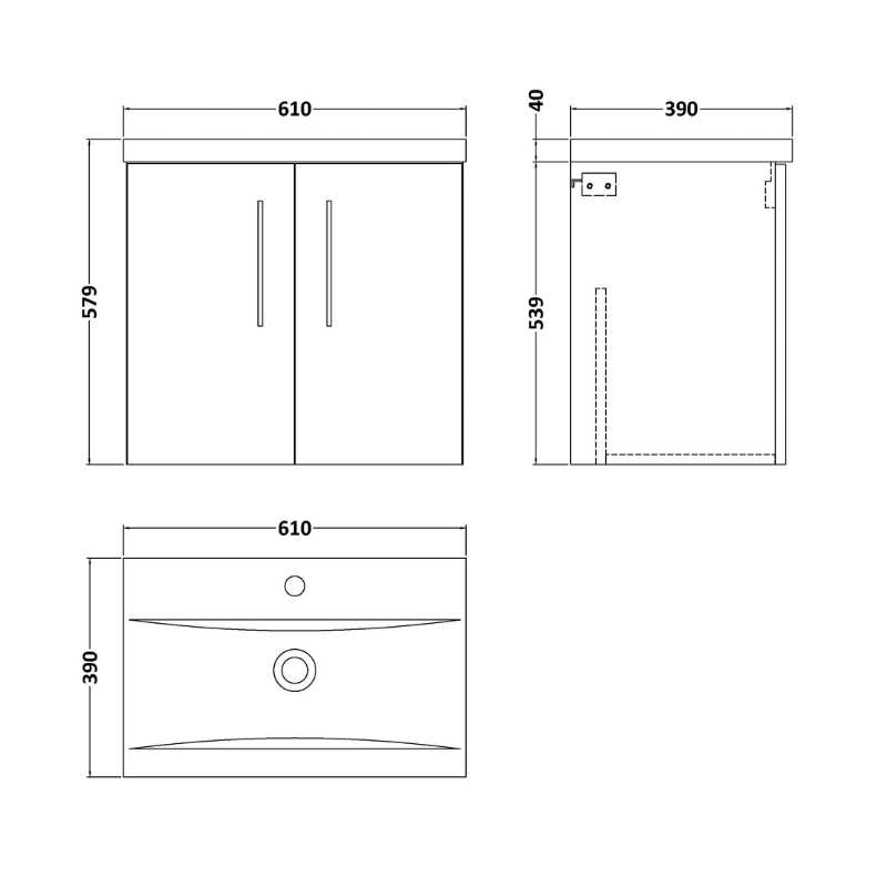 Nuie Arno Wall Hung 2-Door Vanity & Mid-Edge Basin (1 size, 8 colours) - Brand New Bathrooms