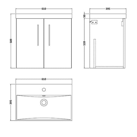 Nuie Arno Wall Hung 2 Door Vanity & Basin 3 (1 size, 8 colours) - Brand New Bathrooms