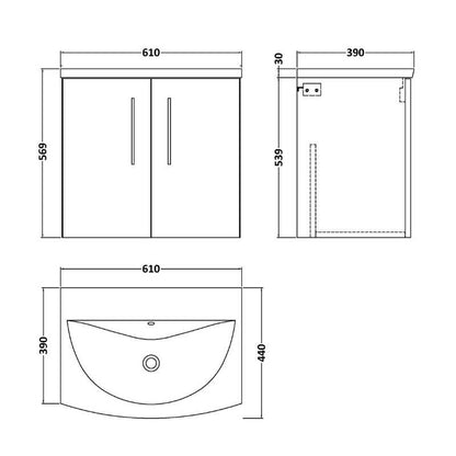 Nuie Arno Wall Hung 2-Door Vanity & Curved Basin (1 size, 8 colours) - Brand New Bathrooms