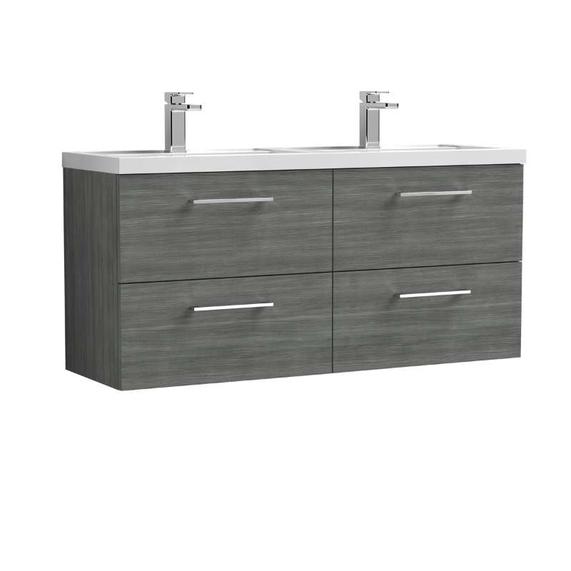 Nuie Arno Wall Hung 4 Drawer Vanity & Double Basin (1 size, 9 colours) - Brand New Bathrooms