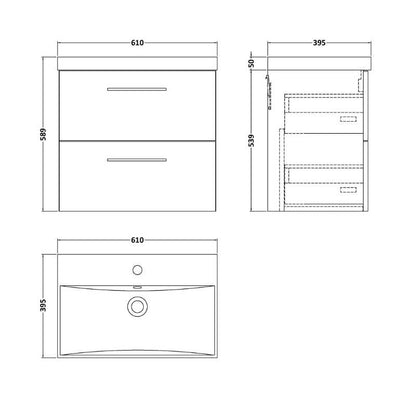 Nuie Arno Wall Hung 2 Drawer Vanity & Basin 3 (1 size, 9 colours) - Brand New Bathrooms