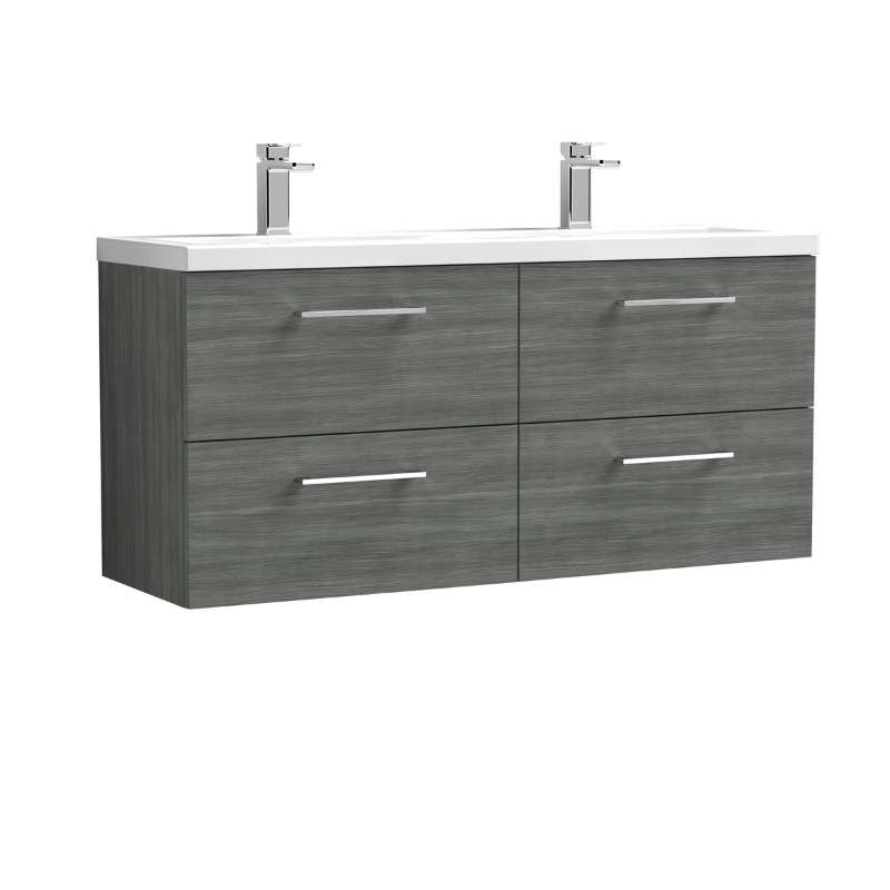 Nuie Arno Wall Hung 4 Drawer Vanity & Double Basin (1 size, 9 colours) - Brand New Bathrooms