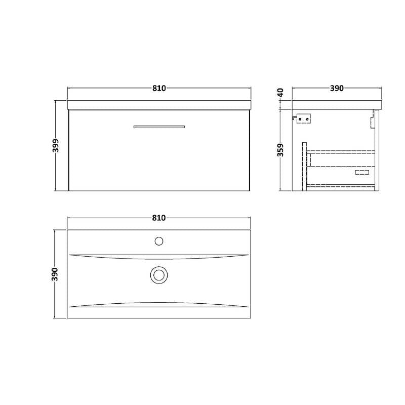 Nuie Arno Wall Hung 1 Drawer Vanity & Basin 1 (1 size, 9 colours) - Brand New Bathrooms
