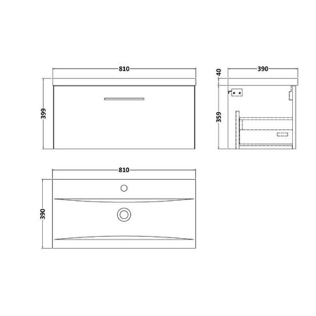 Nuie Arno Wall Hung 1 Drawer Vanity & Basin 1 (1 size, 9 colours) - Brand New Bathrooms