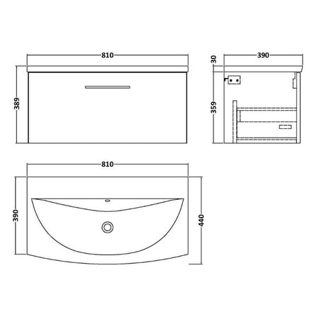 Nuie Arno Wall Hung 1 Drawer Vanity & Basin 4 (1 size, 9 colours) - Brand New Bathrooms