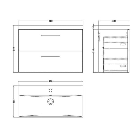Nuie Arno Wall Hung 2 Drawer Vanity & Basin 3 (1 size, 9 colours) - Brand New Bathrooms