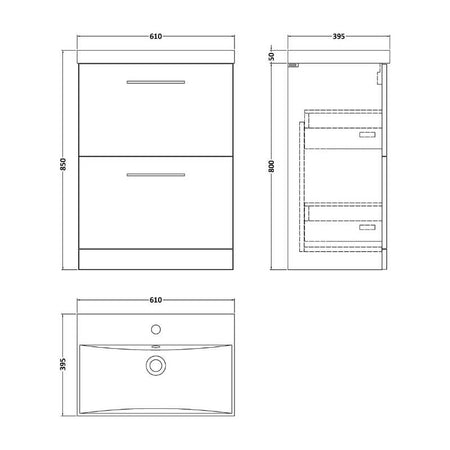 Nuie Arno Floor Standing 2-Drawer Vanity & Thin-Edge Basin (1 size, 9 colours) - Brand New Bathrooms