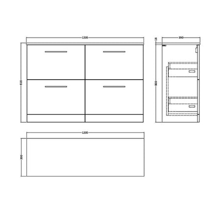 Nuie Arno Floor Standing 4 Drawer Vanity & Worktop (1 size, 9 colours) - Brand New Bathrooms