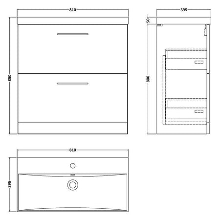 Nuie Arno Floor Standing 2 Drawer Vanity & Basin 3 (1 size, 9 colours) - Brand New Bathrooms
