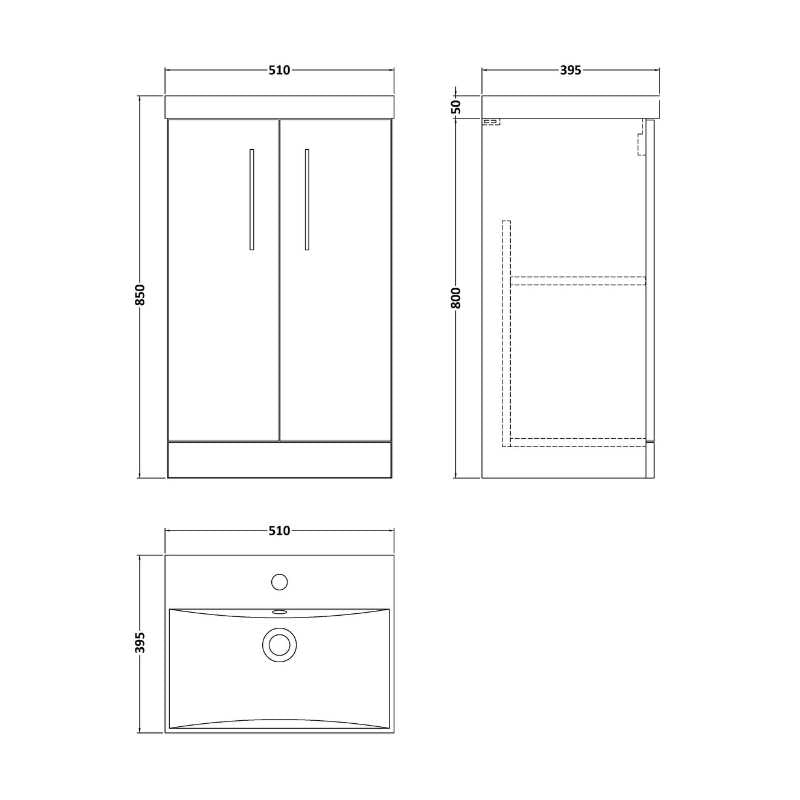Nuie Arno Floor Standing 2-Door Vanity & Thin-Edge Basin (1 size, 9 colours) - Brand New Bathrooms