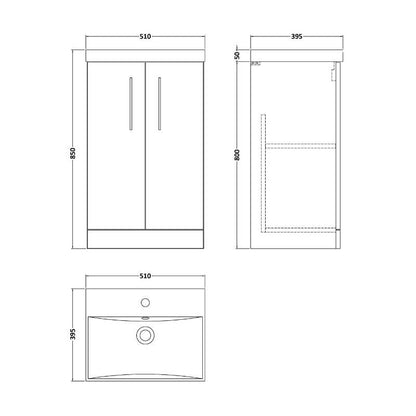 Nuie Arno Floor Standing 2-Door Vanity & Thin-Edge Basin (1 size, 9 colours) - Brand New Bathrooms