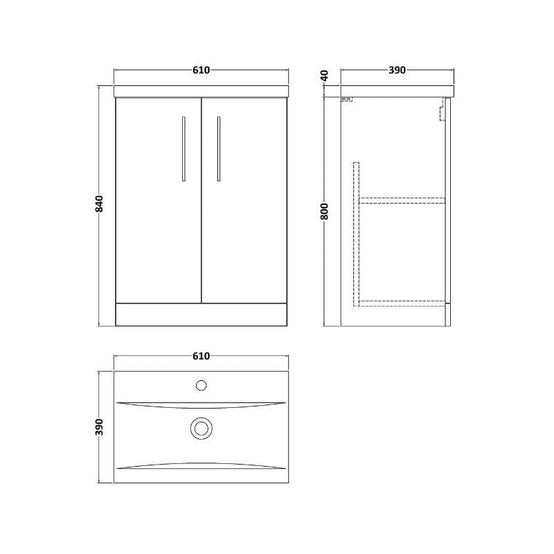 Nuie Arno Floor Standing 2-Door Vanity & Mid-Edge Basin (1 size, 9 colours) - Brand New Bathrooms