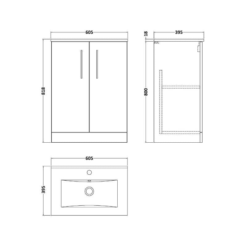 Nuie Arno Floor Standing 2-Door Vanity & Minimalist Basin (1 size, 9 colours) - Brand New Bathrooms