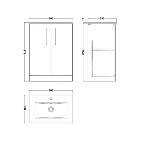 Nuie Arno Floor Standing 2-Door Vanity & Minimalist Basin (1 size, 9 colours) - Brand New Bathrooms