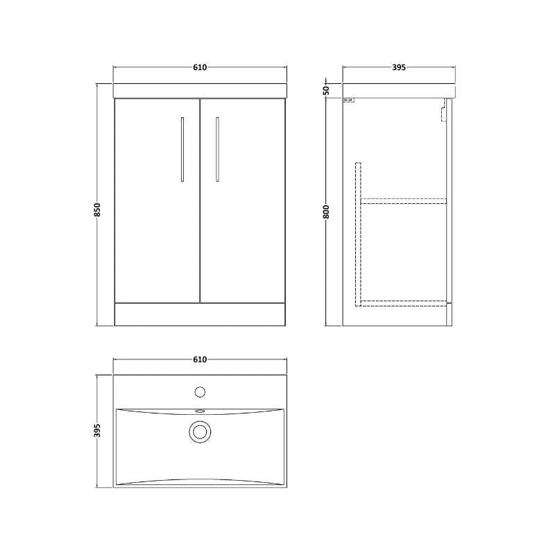 Nuie Arno Floor Standing 2-Door Vanity & Thin-Edge Basin (1 size, 9 colours) - Brand New Bathrooms
