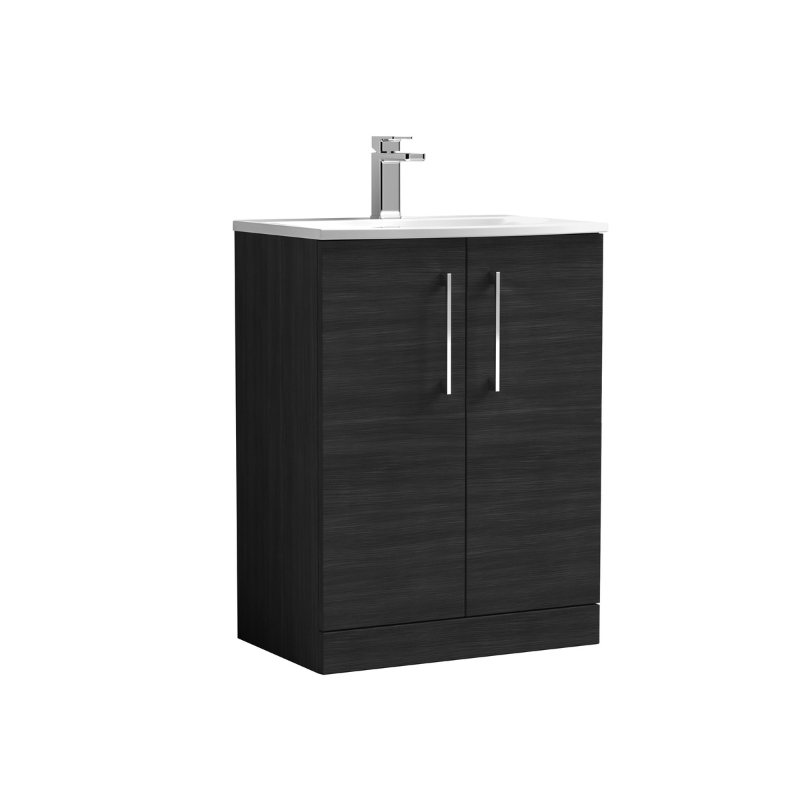 Nuie Arno 600mm Floor Standing 2-Door Vanity & Curved Basin 4 (1 size, Charcoal Black) - Brand New Bathrooms