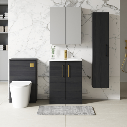 Nuie Arno 600mm Floor Standing 2-Door Vanity & Curved Basin 4 (1 size, Charcoal Black) - Brand New Bathrooms