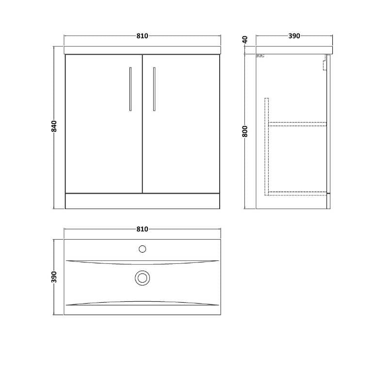 Nuie Arno Floor Standing 2-Door Vanity & Mid-Edge Basin (1 size, 9 colours) - Brand New Bathrooms