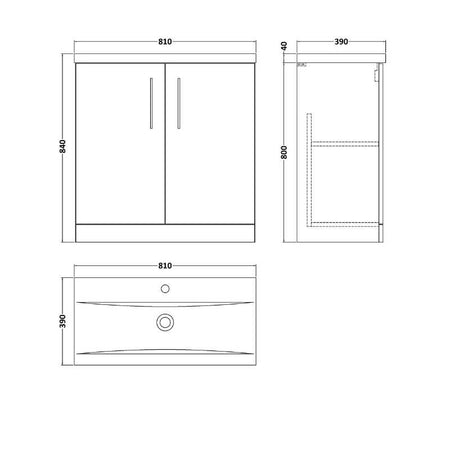 Nuie Arno Floor Standing 2-Door Vanity & Mid-Edge Basin (1 size, 9 colours) - Brand New Bathrooms