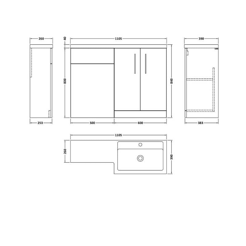 Nuie Arno Floor Standing Right Hand Combination (1 size, 9 colours) - Brand New Bathrooms