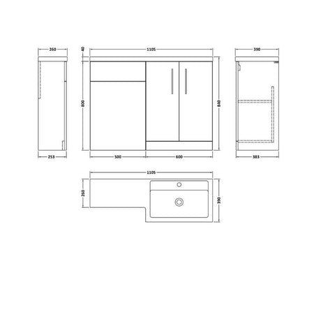 Nuie Arno Floor Standing Right Hand Combination (1 size, 9 colours) - Brand New Bathrooms