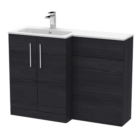 Nuie Arno Floor Standing 1100mm Left Hand Combination Vanity Unit (1 size, 2 style, Charcoal Black) - Brand New Bathrooms