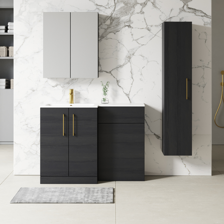 Nuie Arno Floor Standing 1100mm Left Hand Combination Vanity Unit (1 size, 2 style, Charcoal Black) - Brand New Bathrooms