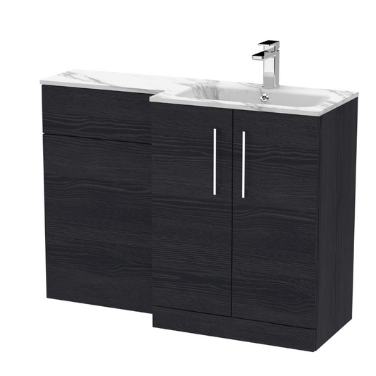 Nuie Arno Floor Standing 1100mm Left Hand Combination Vanity Unit (1 size, 2 style, Charcoal Black) - Brand New Bathrooms