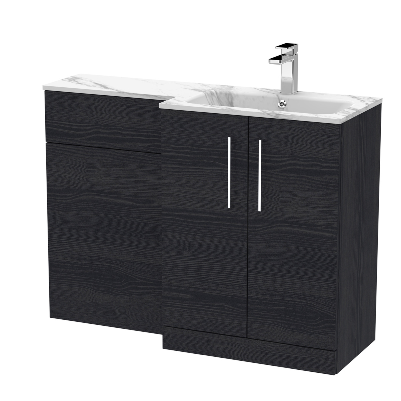 Nuie Arno Floor Standing 1100mm Left Hand Combination Vanity Unit (1 size, 2 style, Charcoal Black) - Brand New Bathrooms