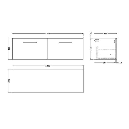 Nuie Arno Wall Hung 2-Drawer Vanity & Laminate Worktop (1 size, 8 colours) - Brand New Bathrooms