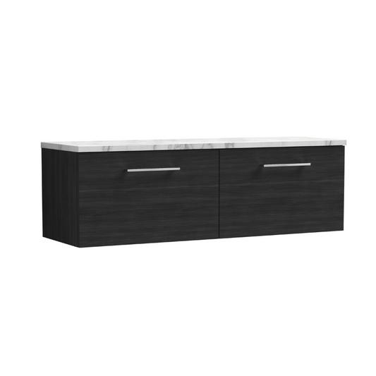 Nuie Arno 1200mm Wall Hung 2-Drawer Vanity & Laminate Worktop (1 size, Charcoal Black) - Brand New Bathrooms