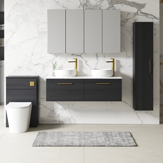 Nuie Arno 1200mm Wall Hung 2-Drawer Vanity & Laminate Worktop (1 size, Charcoal Black) - Brand New Bathrooms
