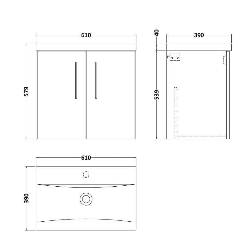 Nuie Arno Wall Hung 2-Door Vanity & Mid-Edge Basin (1 size, 8 colours) - Brand New Bathrooms