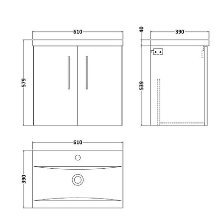 Nuie Arno Wall Hung 2-Door Vanity & Mid-Edge Basin (1 size, 8 colours) - Brand New Bathrooms
