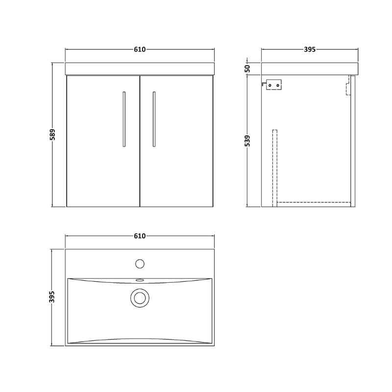 Nuie Arno Wall Hung 2 Door Vanity & Basin 3 (1 size, 8 colours) - Brand New Bathrooms