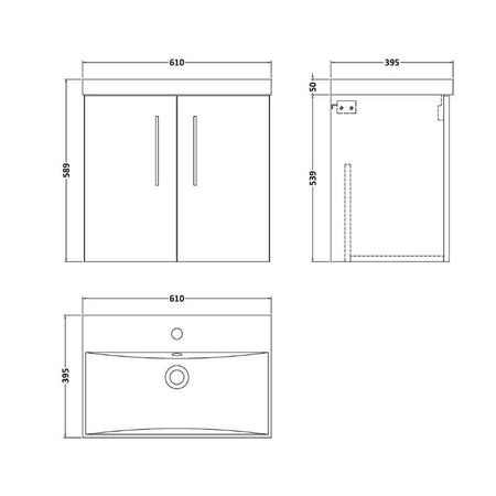 Nuie Arno Wall Hung 2 Door Vanity & Basin 3 (1 size, 8 colours) - Brand New Bathrooms