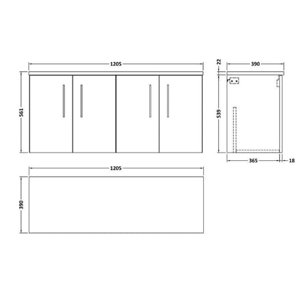 Nuie Arno Wall Hung 4-Door Vanity & Laminate Worktop (1 size, 8 colours) - Brand New Bathrooms