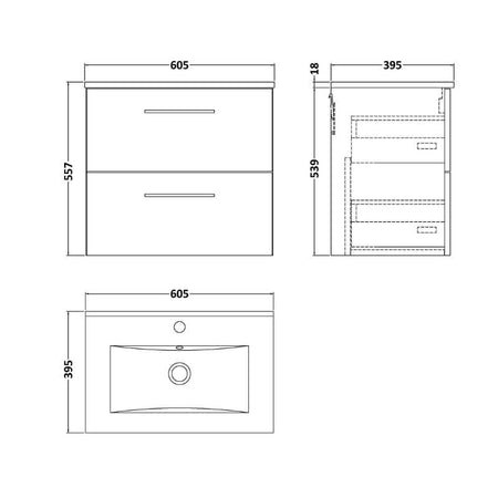 Nuie Arno Wall Hung 2 Drawer Vanity & Basin 2 (1 size, 9 colours) - Brand New Bathrooms