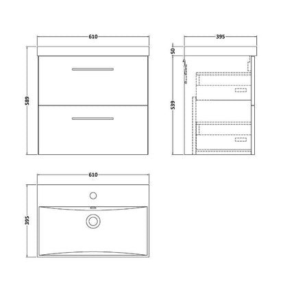 Nuie Arno Wall Hung 2 Drawer Vanity & Basin 3 (1 size, 9 colours) - Brand New Bathrooms