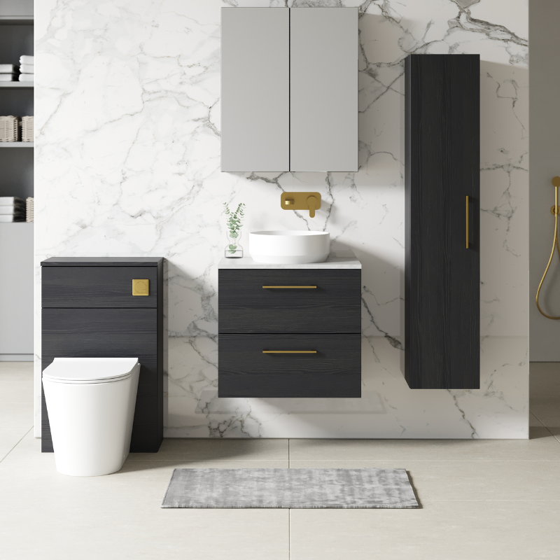 Nuie Arno 600mm Wall Hung 2-Drawer Vanity & Laminate Worktop (1 size, 4 colours) - Brand New Bathrooms