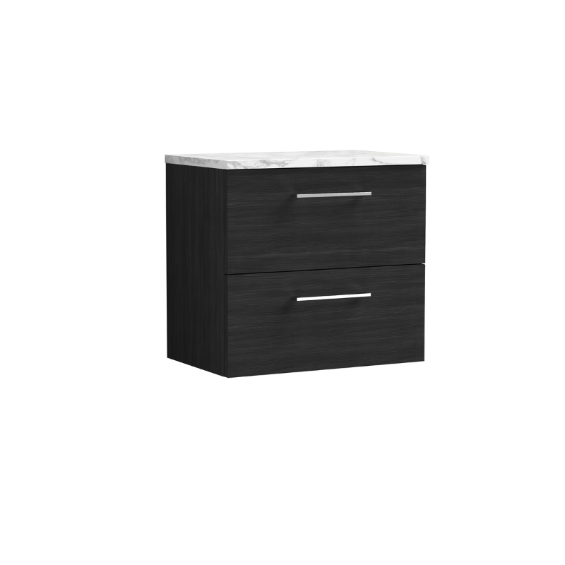Nuie Arno 600mm Wall Hung 2-Drawer Vanity & Laminate Worktop (1 size, 4 colours) - Brand New Bathrooms