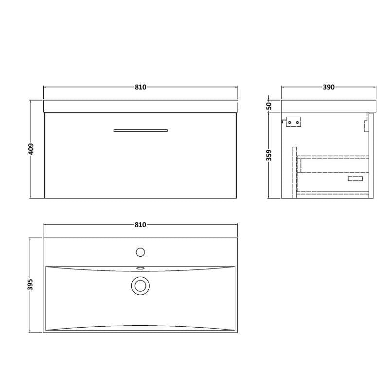 Nuie Arno Wall Hung 1 Drawer Vanity & Basin 3 (1 size, 9 colours) - Brand New Bathrooms