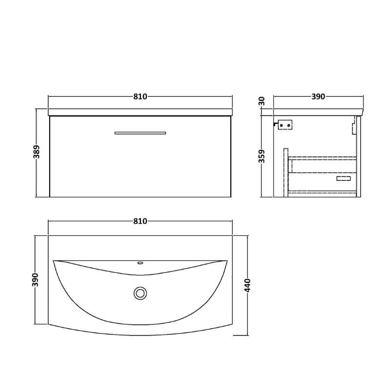Nuie Arno Wall Hung 1 Drawer Vanity & Basin 4 (1 size, 9 colours) - Brand New Bathrooms