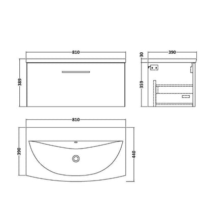 Nuie Arno Wall Hung 1 Drawer Vanity & Basin 4 (1 size, 9 colours) - Brand New Bathrooms