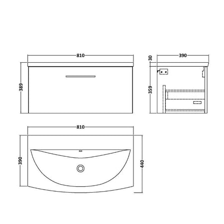 Nuie Arno Wall Hung 1 Drawer Vanity & Basin 4 (1 size, 9 colours) - Brand New Bathrooms