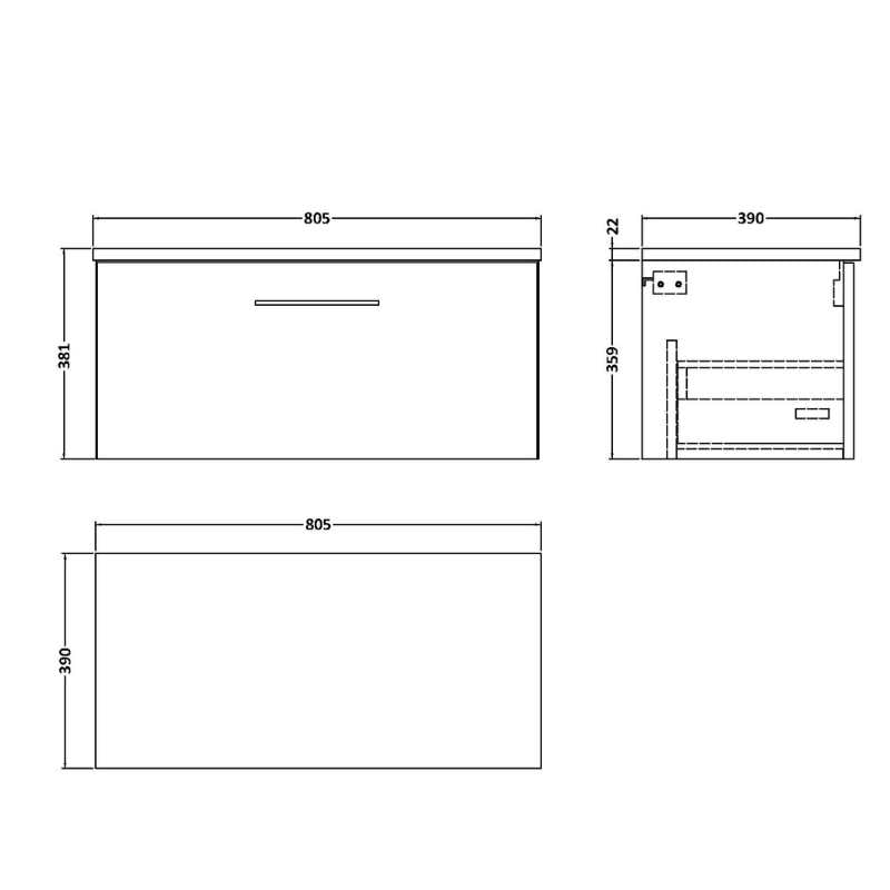 Nuie Arno Wall Hung Single Drawer Vanity & Laminate (1 size, 2 styles, 9 colours) - Brand New Bathrooms