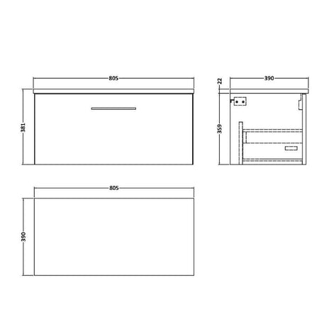 Nuie Arno Wall Hung Single Drawer Vanity & Laminate (1 size, 2 styles, 9 colours) - Brand New Bathrooms