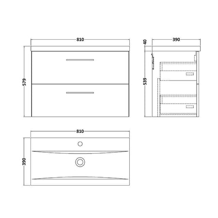 Nuie Arno Wall Hung 2 Drawer Vanity & Basin 1 (1 size, 9 colours) - Brand New Bathrooms
